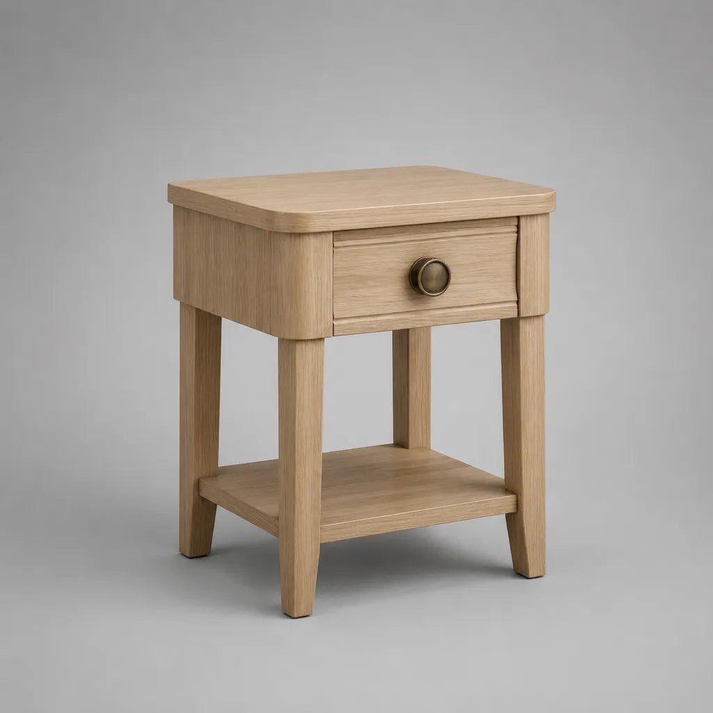 Table de chevet rectangulaire en MDF plaqué chêne et bois massif avec tiroir et étagère, chêne clair, 45 × 40 × 60 cm