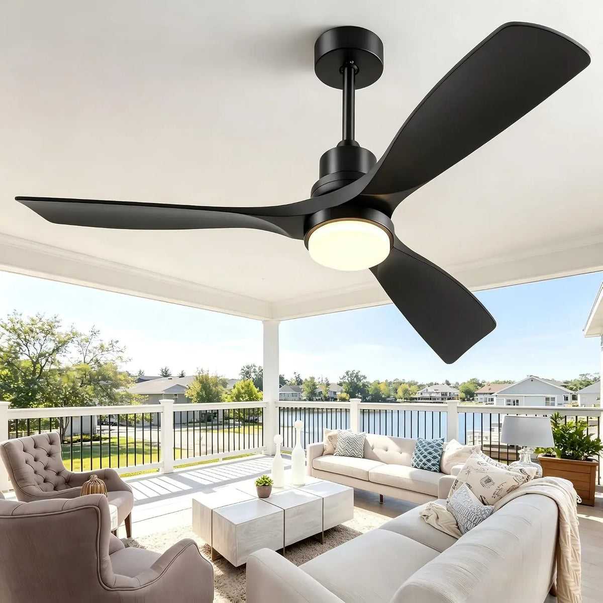 Ventilateur, 132cm, extérieur, minuteur, silencieux, 2 zones de température, noir