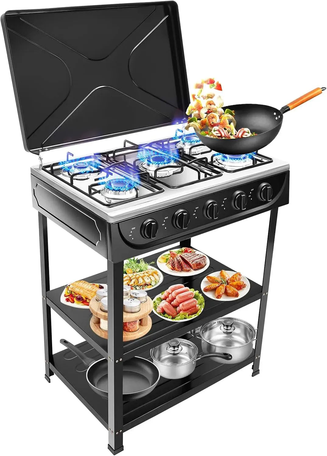Plaque de cuisson à gaz, pose libre, portable, extérieur, camping, table de cuisson à gaz, contrôle indépendant, pour le camping et la maison