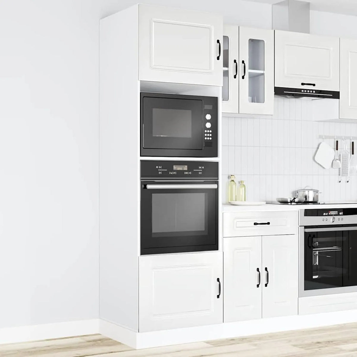 Micro-ondes, 60 x 57 x 207 cm, encastrable, blanc, ATOMSTACK MAKER Lot de 2 armoires encastrées pour cuisinière, en bois robuste avec pieds réglables