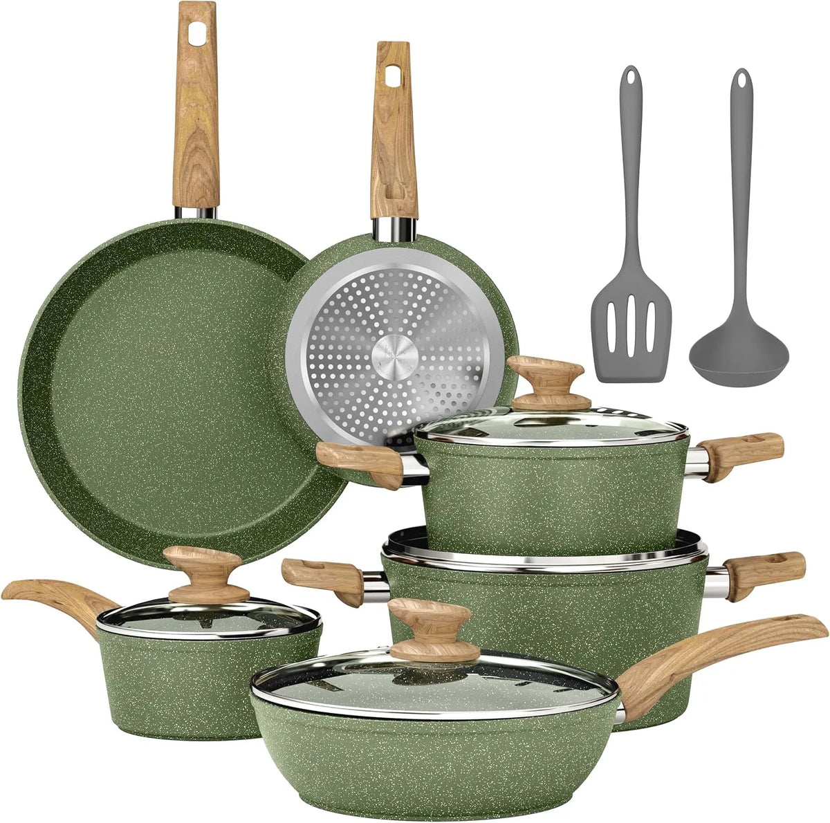 Ustensile de cuisson, ustensile de cuisine, Casserole, Kitchen Academy Lot Casserole et Poêle Induction 12 Pcs Batterie Cuisine