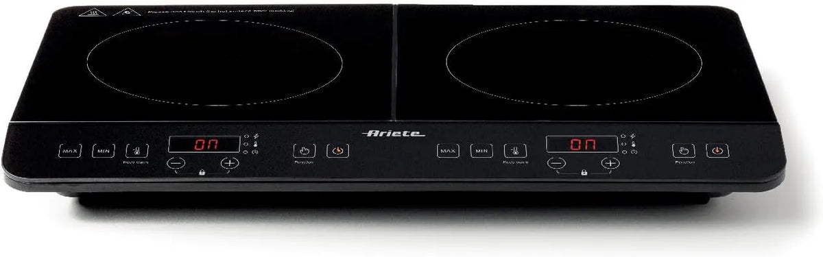 Plaque à induction, 2000/1500 W, table de cuisson à induction, verrouillage, minuteur, portable, noir, 10+8 niveaux de puissance, Ariete 1998 Double