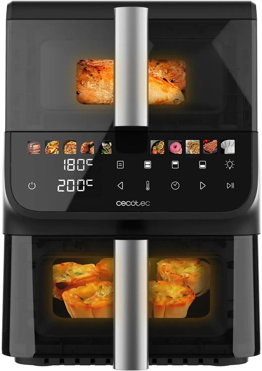 Cecotec Friteuse à air chaud, 10 L, 2000 W, Cecofry DuoLevel 10000 DuoSize Window, Cuves 3,5 et 6,5 L