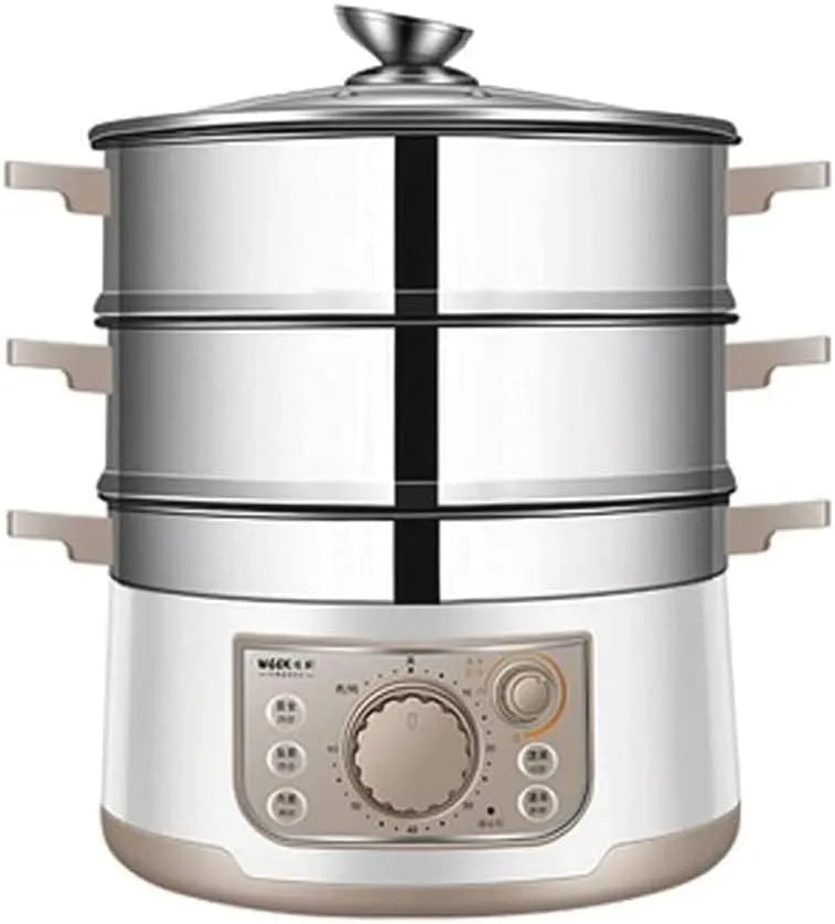 Produit Économe en énergie à 3 niveaux, Cuiseur vapeur alimentaire en acier inoxydable 13 L, minuterie de 60 minutes, 1500 W, rangement compact pour