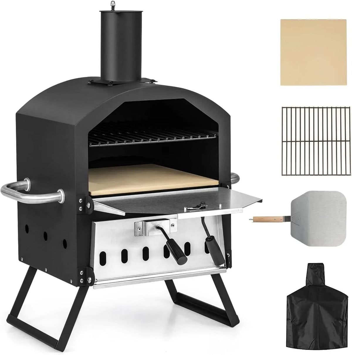 Four électrique à pizza, 54 x 31 x 72 cm, KOMFOTTEU, portable, extérieur, IP65, gril, acier inoxydable, Grille, Spatule à Pizza, 600°C, 2 Sections