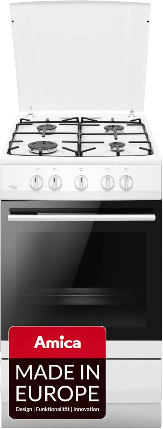 Amica Cuisinière avec four, 58 L, 11559 W, blanc, convertible en gaz liquéfié 50 m bar, plaque de cuisson à gaz réglable au gaz naturel 20 m bar