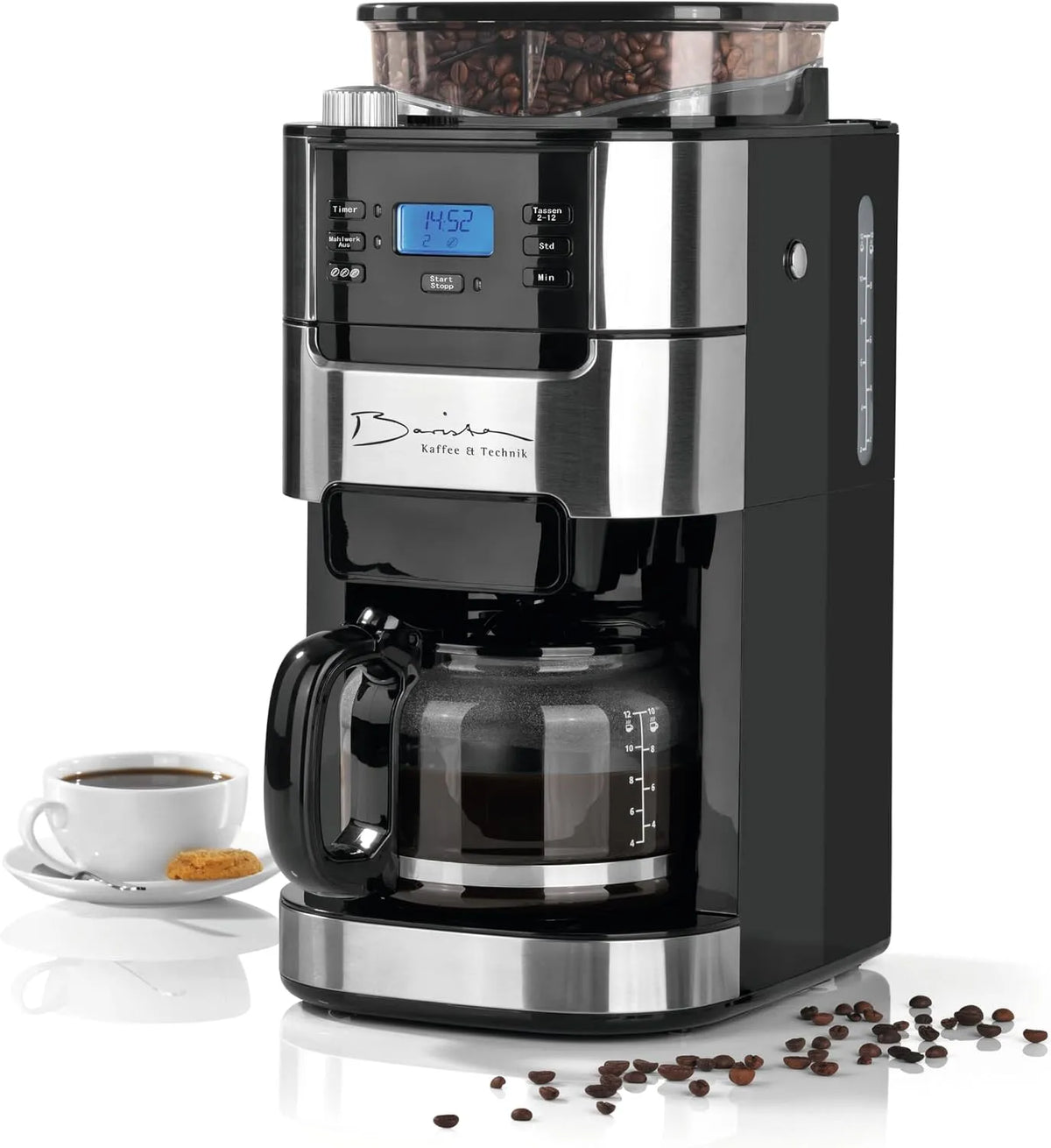 Cafetière électrique, 1 L, minuteur, Barista Kaffee & Technik Cafetière Filtre avec verseuse erseuse en verre 1L pur 12 tasses de café, Machine a cafe