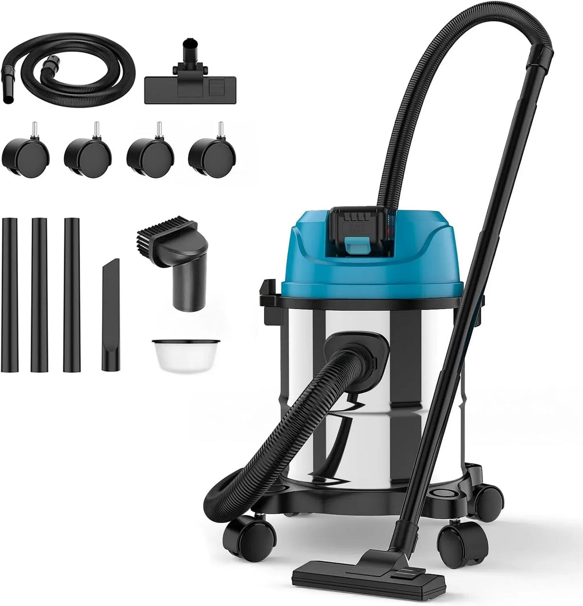 Makita Aspirateur, 15 L, 18 V, tactile, industriel, acier inoxydable, filtre à cartouche, 18 000 Pa