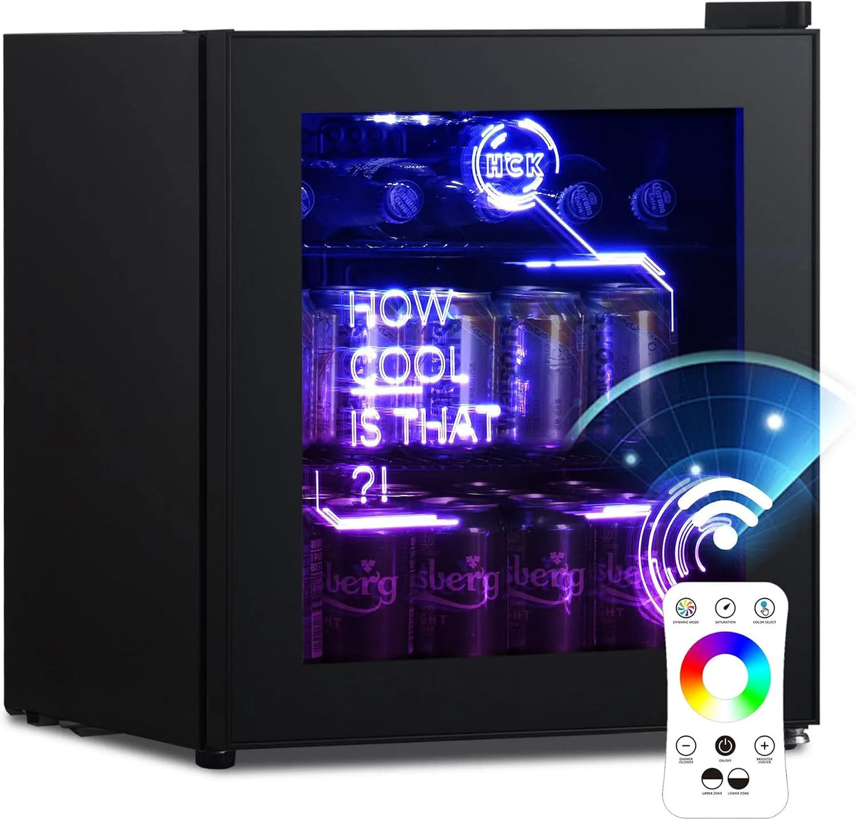 Réfrigérateur, 48 L, 0 à 15 °C, silencieux, noir, Mini Bar Intérieur, HCK Mini Frigo, Pour Salle de Jeux, Fête