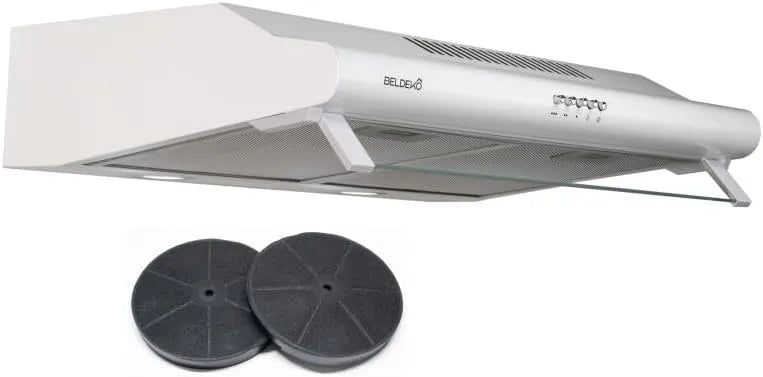 Hotte aspirante, 60 cm, 200 W, 435 m3/h, hotte de cuisine, évacuation et recyclage, éclairage LED, 3 vitesses, blanc, Hotte casquette visière BELDEKO