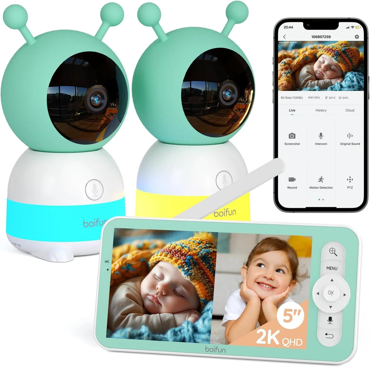 PTZ 360 Babyphone, moniteur vidéo pour bébé, BOIFUN