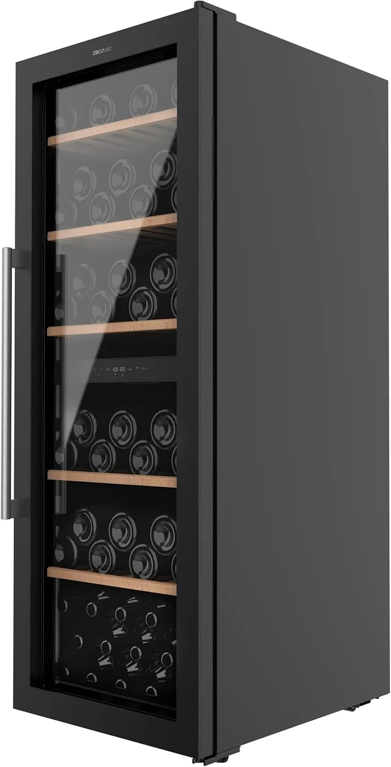 Cecotec Bolero GrandSommelier Duo Cave à vin électrique, 193 L, 77 bouteilles, tactile, noir, Température Réglable et LED Intérieure, Affichage