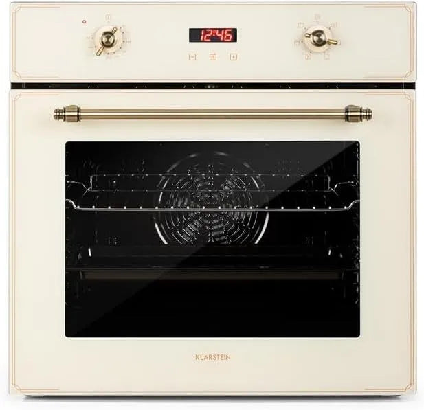 Klarstein Four électrique, 70 L, 2200 W, 50 à 250 °C, encastrable, autonome, gril, Chaleur Tournante, Voûte-Sole, Design Rétro, Boutons et Poignée
