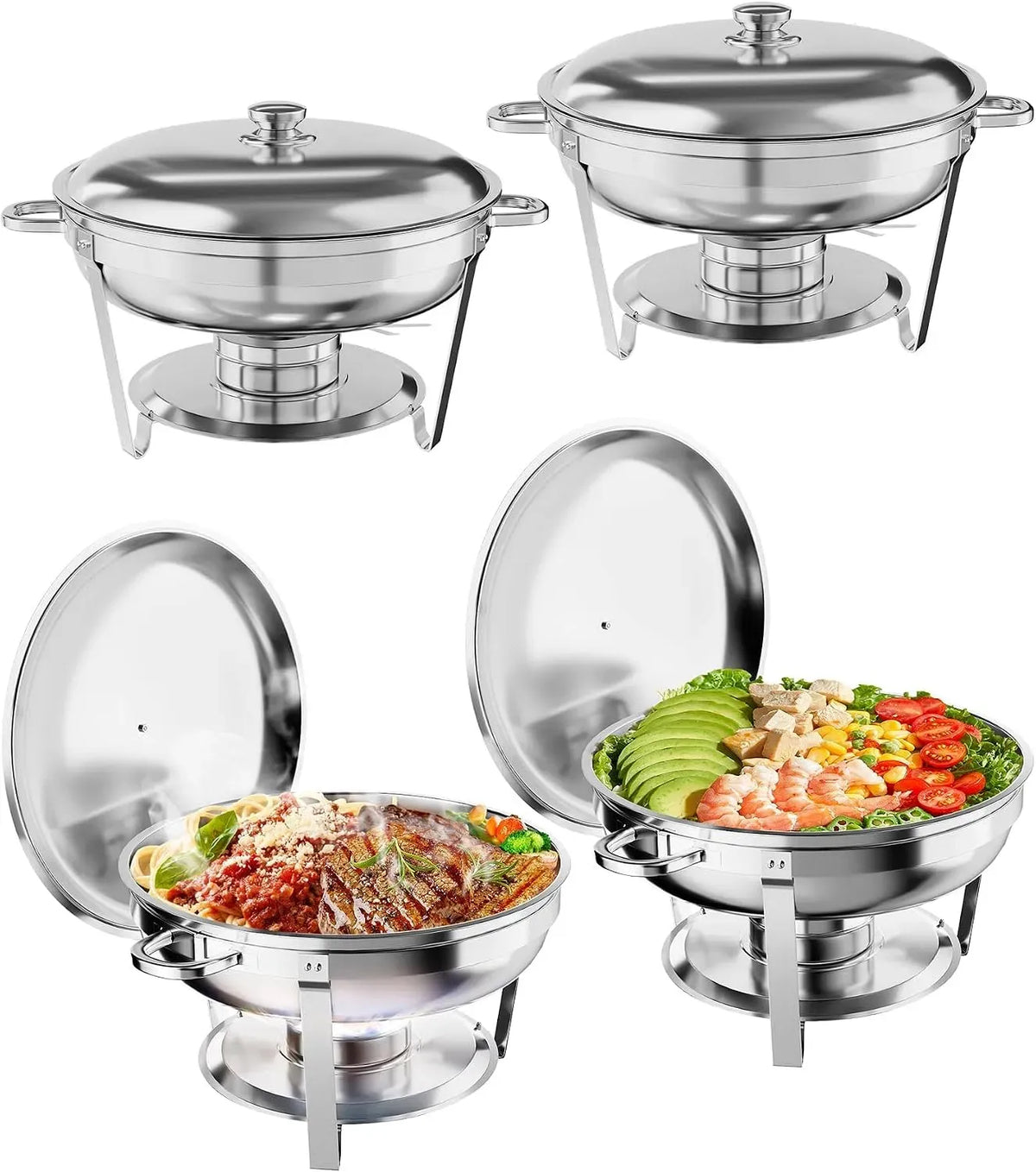 Chauffe-plats de buffet 5L-Plats, 5 L, acier inoxydable, Couvercles INOX et Cadre Pliable
