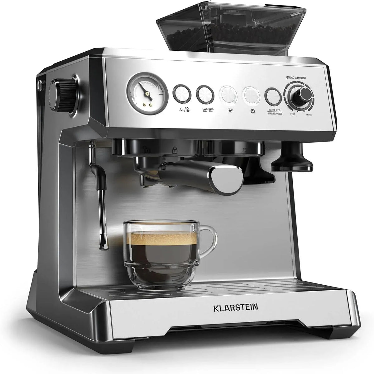 Klarstein Machine à Caf, Moulin, machine à café électrique, 2.3 L, 1350 W, grand réservoir, vapeur, fonction chauffante