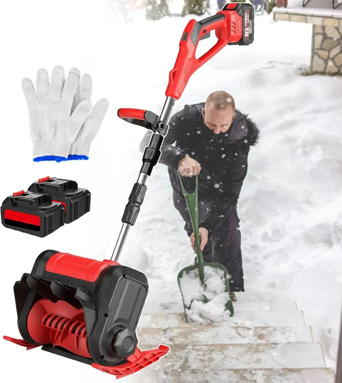 Red-2batteries pour Cour, Fraise À Neige, Réglage 3 Directions, Largeur De Nettoyage Jusqu'À 30 cm, Manche en Alliage D'aluminium Pliable, Ferme