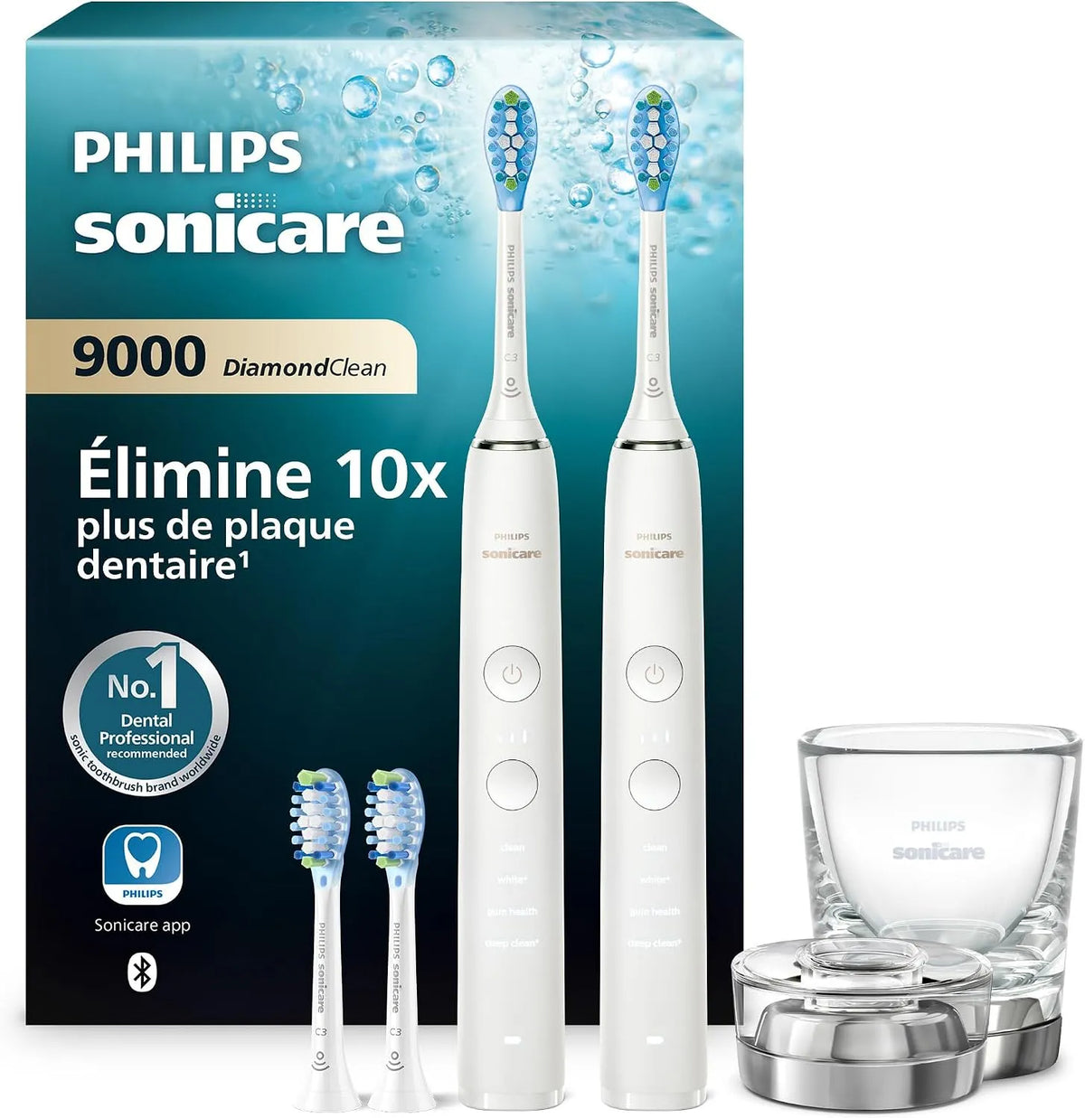 Philips HX9914/62 capteur, Brosse, brosse à dents rechargeable, application, dalle IPS, blanc, verre