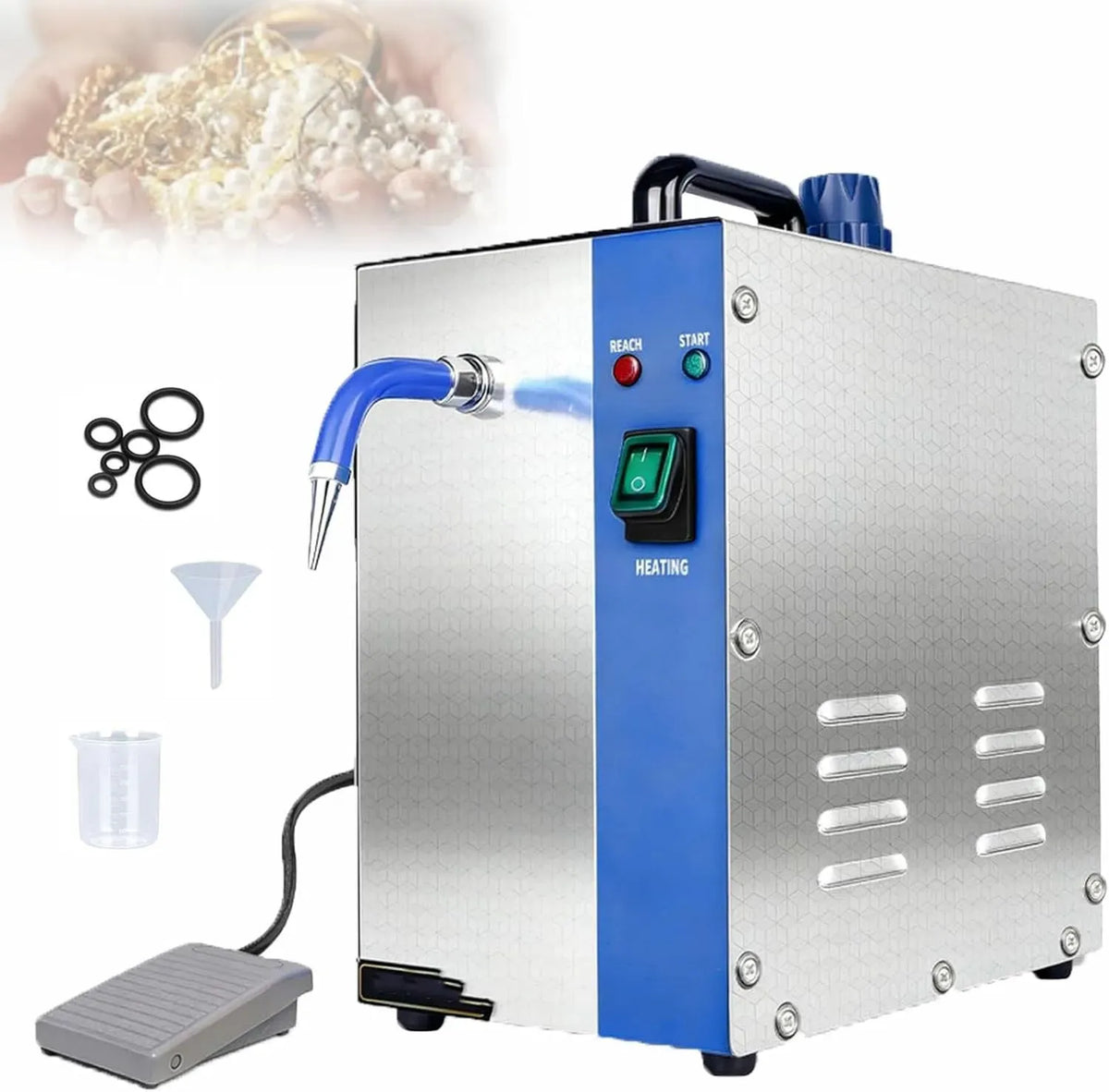 Nettoyeur, 2 L, 1300 W, 4 kg, 4K UHD, vapeur, professionnel, 2 zones de température, acier inoxydable, bleu, pour Bijoux