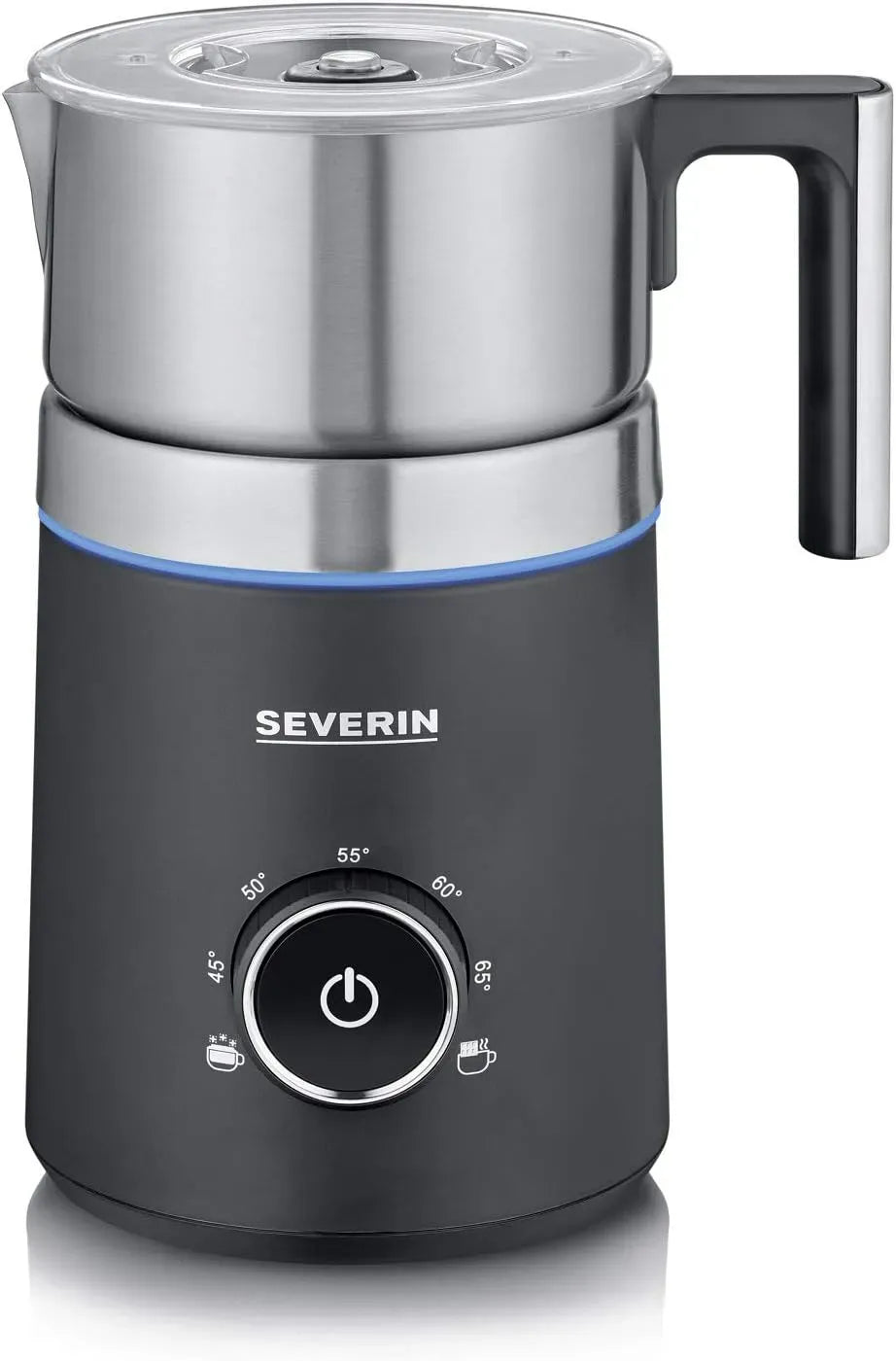 Severin SM 3586 Mousseur à lait, 500 W, émulsionneur à lait, acier inoxydable, noir, Chocolatière 700 ml, Émulsionneur de lait Spuma 700, inox/noir