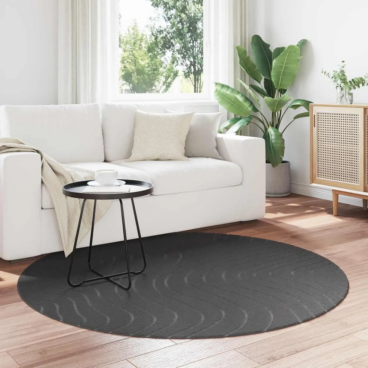 Radiateur électrique, 160 cm, décoration de salon, Palmeras Tapis rond en polyester Anthracite Ø 160 cm