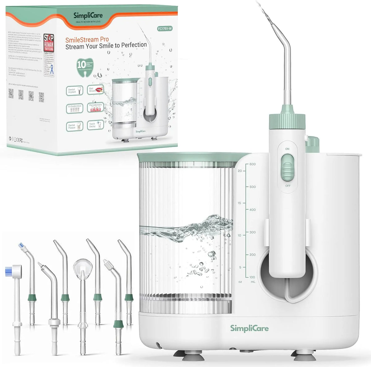 système complet à 8 pointes pour appareils dentaires, Hydropulseur dentaire Pro de comptoir, 10 niveaux de pression, 21 à 160 psi, grand réservoir de