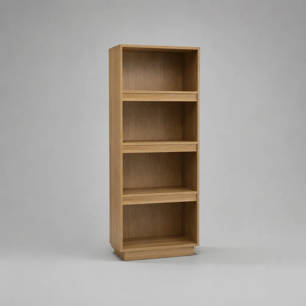 Bibliothèque étroite rectangulaire à 4 niches en MDF plaqué chêne, chêne naturel, 60 × 30 × 180 cm