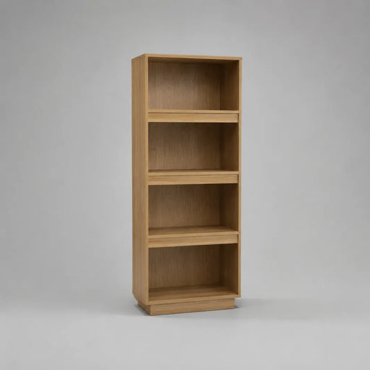 Bibliothèque étroite rectangulaire à 4 niches en MDF plaqué chêne, chêne naturel, 60 × 30 × 180 cm