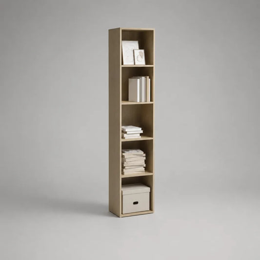 Bibliothèque colonne en panneaux de particules mélaminés, chêne beige clair, 5 niveaux, 180 × 30 × 30 cm
