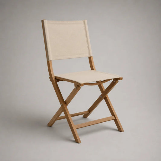 Chaise pliante en hêtre massif et toile polyester écrue – 82 × 46 × 52 cm