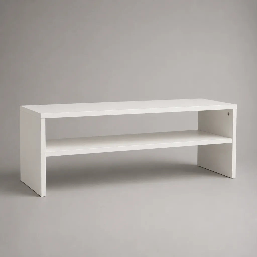 Table basse rectangulaire blanche en panneaux de particules avec étagère, 90 × 45 × 40 cm