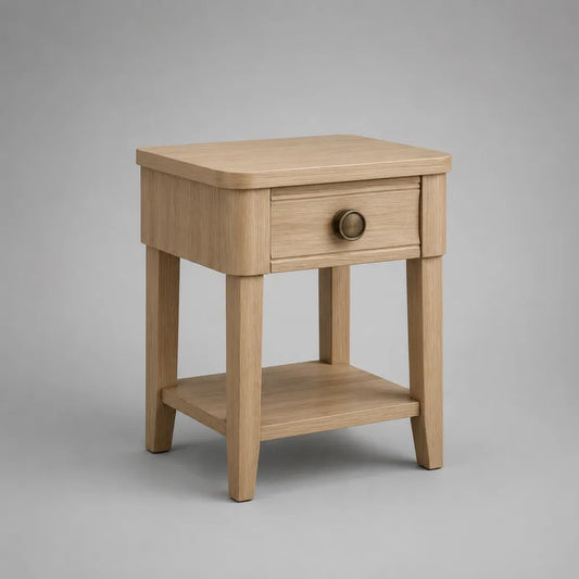 Table de chevet rectangulaire en MDF plaqué chêne et bois massif avec tiroir et étagère, chêne clair, 45 × 40 × 60 cm