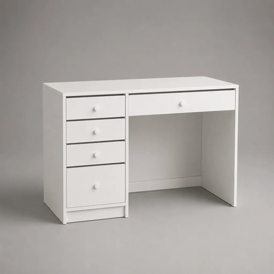 Bureau droit blanc avec 5 tiroirs en panneaux de particules mélaminés, 100 × 50 × 75 cm