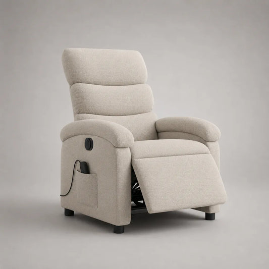 Fauteuil relax électrique inclinable beige à dossier haut en bouclette polyester 78 × 92 × 105 cm