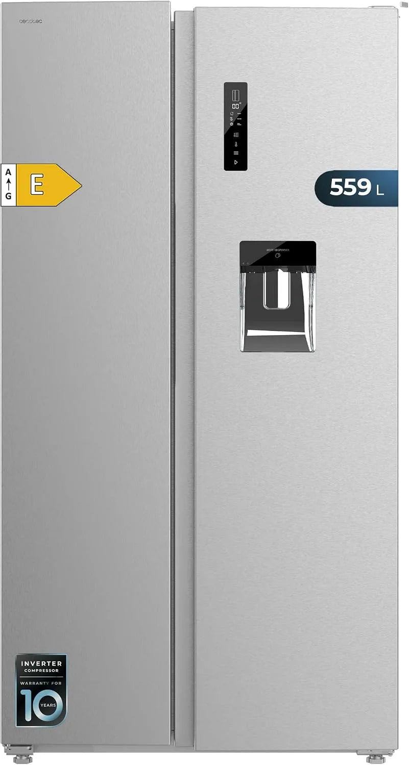 Cecotec Bolero CoolMarket SBS Réfrigérateur, 559 L, classe énergétique E, No Frost, Inverter, acier inoxydable, Fast Cooling, 177 cm x 90 cm, Total No