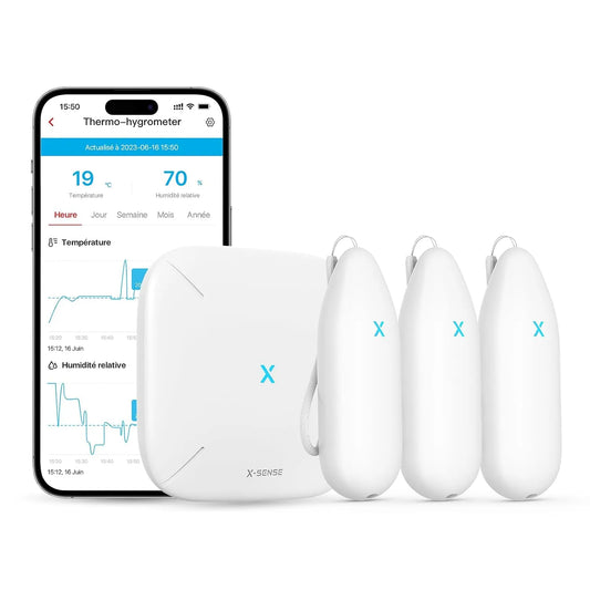 modèle STH54, Portée jusqu'à 500 m et Compatibilité Alexa, x-Sense Kit Thermomètre Hygromètre Connecté, Suivi Précis, Alertes, Export des Données