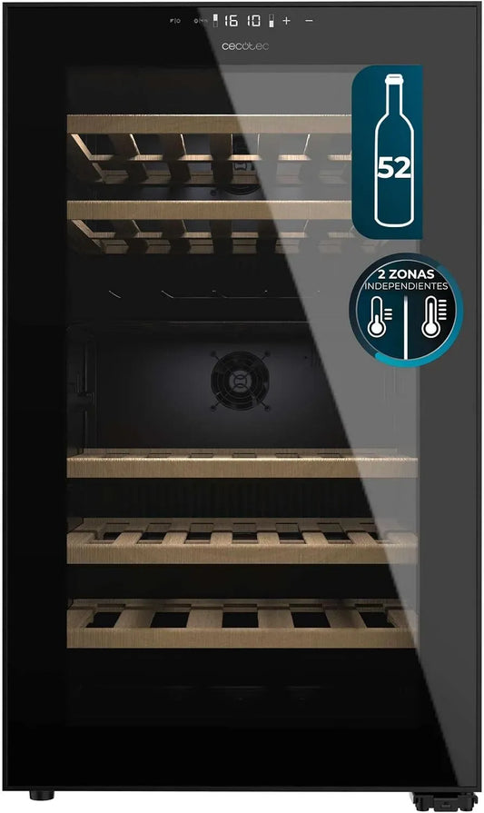 Cecotec Bolero GrandSommelier Duo Cave à vin électrique, 52 bouteilles, 2 zones de température, silencieux, noir, Écran LED Intérieur