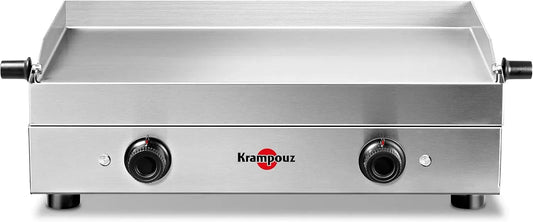 Plaque de cuisson, 64 x 33 cm, 2 foyers, KRAMPOUZ PFSV2AA-KR, thermostat, acier inoxydable, 2 Thermostats jusqu'à 300 °C, 3200 Watts