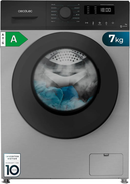 Cecotec Bolero DressCode 7150 Lave-linge, 12 programmes, 7 kg, classe énergétique A, verrouillage, Inverter, Steam Max, 1400 tr, min, Drum Clean
