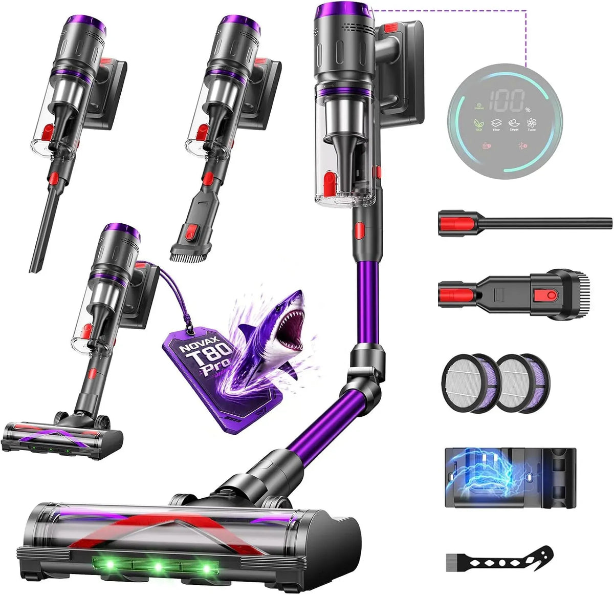 Aspirateur 600W/58000Pa/75min, 600 W, appareil électrique d'aspiration, Aspirateur Balai sans Fil