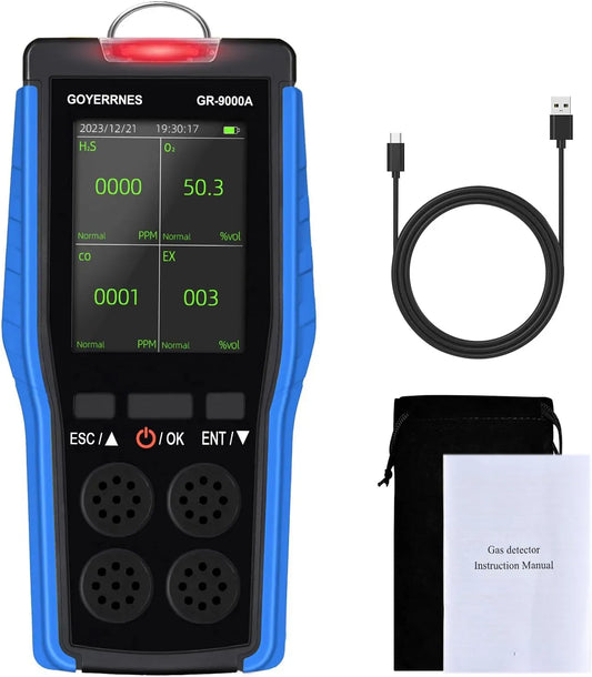 Détecteur, Portable, écran LCD, Détecteur de gaz 4 en 1 Détecteur Portable de qualité de l'air Oxygène O₂