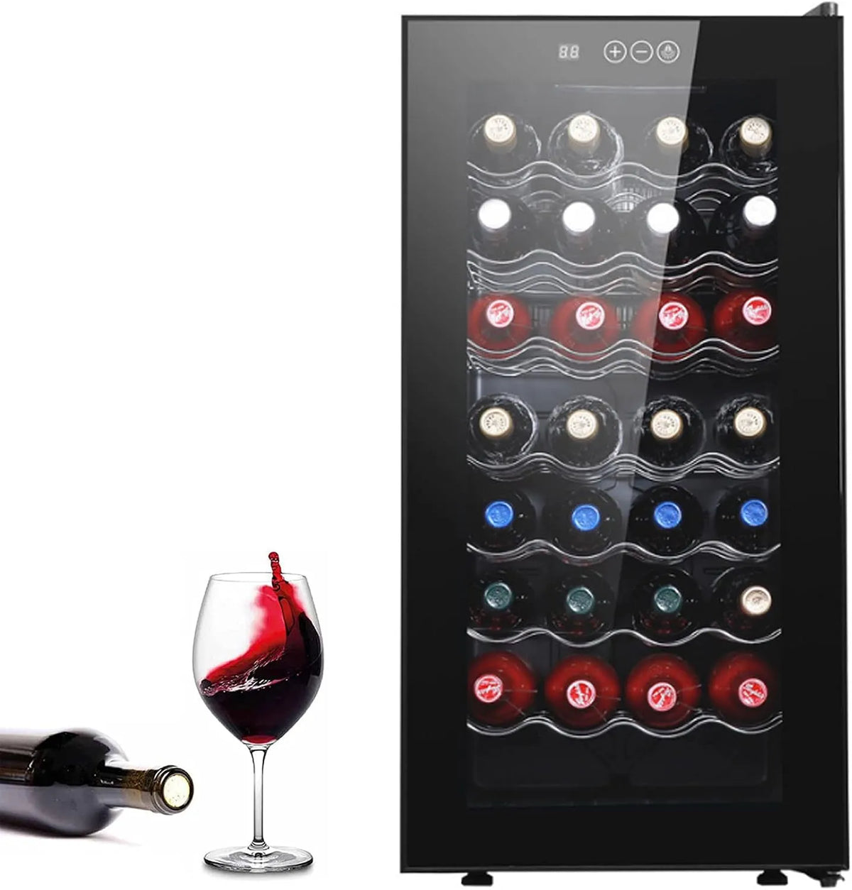 Cave à vin électrique, 78 L, 32 bouteilles, 2 zones de température, éclairage LED, tactile, noir, Température Réglable Entre 12°C et 18°C, 78L