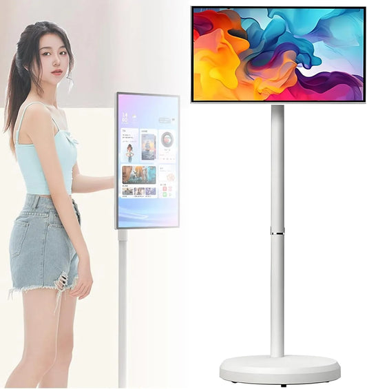 Moniteur White-4+64G, 21.5 pouces, portable, roulettes de déplacement, tactile, Android OS, blanc, Android 14, Télétravail & Usage Polyvalent