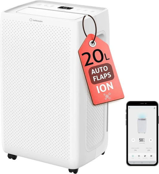 Déshumidificateur, 4.5 L, Déshumidificateur 2-EN-1 N20, minuteur, Wi-Fi, grand réservoir, silencieux, d'air Turbionaire SENSO WiFi 20 L/jour, 45m²
