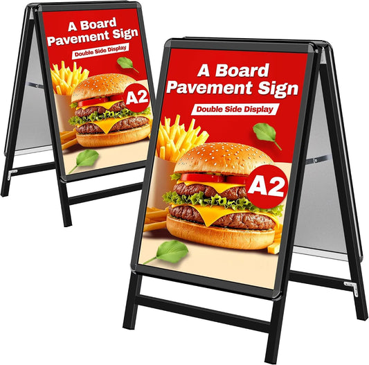 Produit Stop Trottoir Extérieur, Panneau de Trottoir A2, A-Board Double Face Porte-Affiche, Signe pour la Publicité, Restaurants & Parkings, Noir