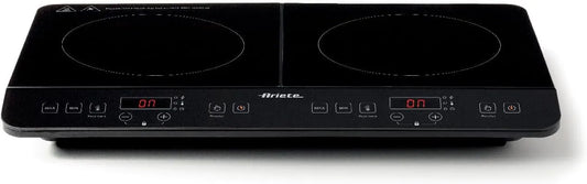 Plaque à induction, 2000/1500 W, table de cuisson à induction, verrouillage, minuteur, portable, noir, 10+8 niveaux de puissance, Ariete 1998 Double