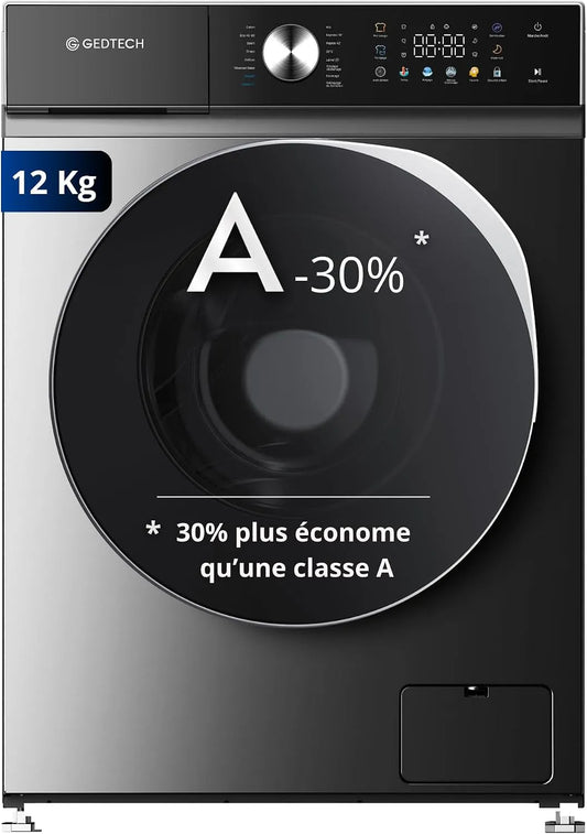 Lave-linge, 16 programmes, 12 kg, GEDTECH GLLPS121400DG, Panneau commande LED couleur, 1400 tr, mn