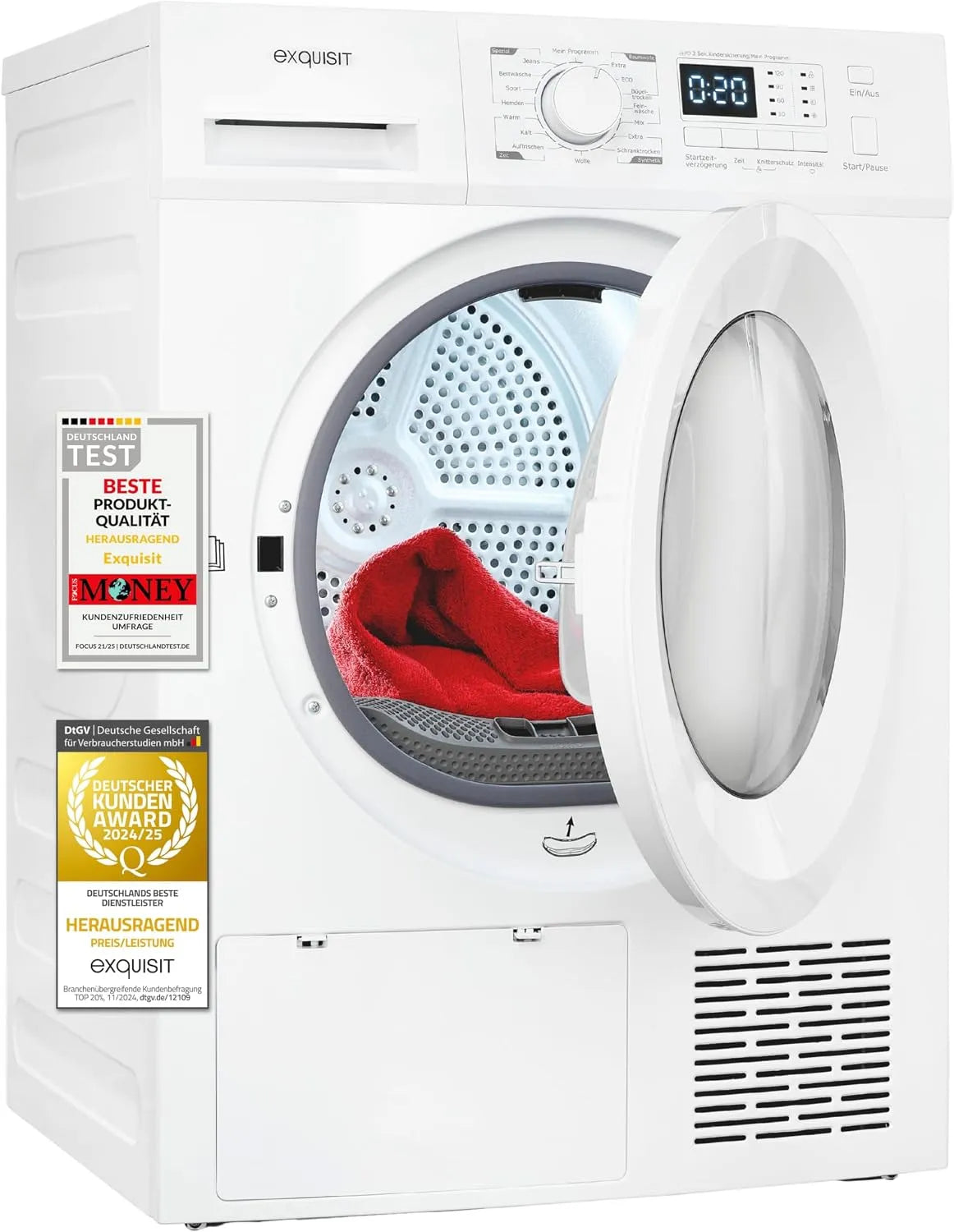 Exquisit TWP701-030E Sèche-linge, 16 programmes, 7 kg, blanc, protection anti-froissement, Exquisit Sèche-linge à pompe à chaleur, entièrement