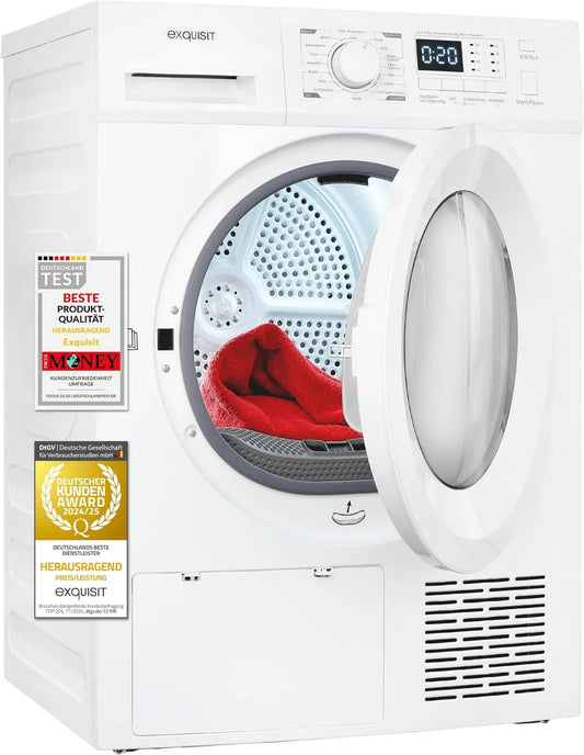 Exquisit TWP701-030E Sèche-linge, 16 programmes, 7 kg, blanc, protection anti-froissement, Exquisit Sèche-linge à pompe à chaleur, entièrement