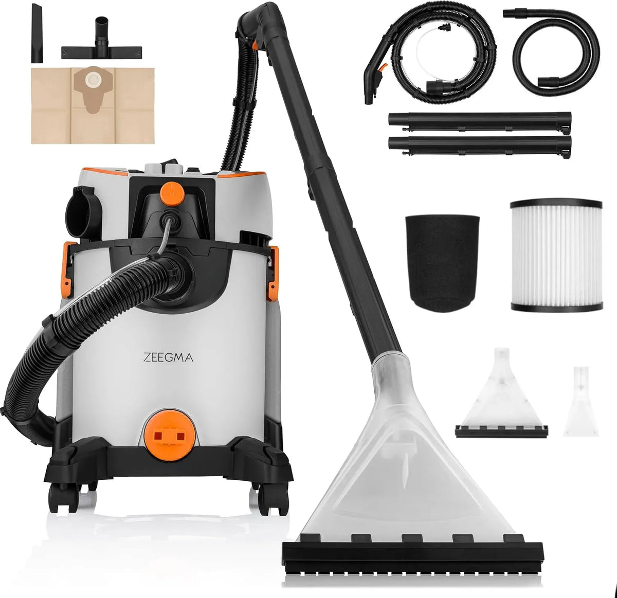 Aspirateur, 4 L, 1400 W, grand réservoir, appareil électrique d'aspiration, Zeegma Zonder Wash Aspirateur Laveur 1400W avec Filtre HEPA