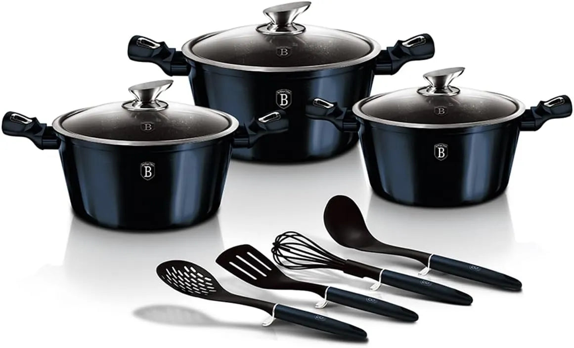 Plaque vitrocéramique, 3 Casseroles 3 Couvercles, 4 Ustensiles